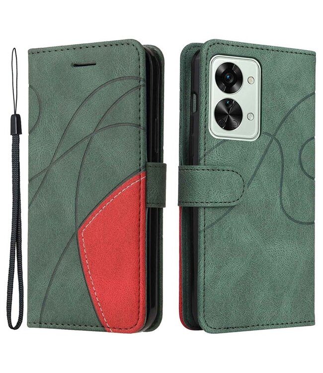 SoFetch SoFetch Groen Twee kleuren Bookcase Hoesje met Polsbandje voor de OnePlus Nord 2T