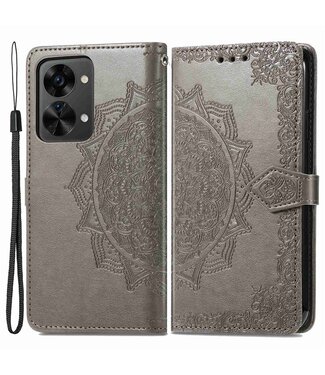 SoFetch Grijs Mandala Bookcase Hoesje met Polsbandje OnePlus Nord 2T