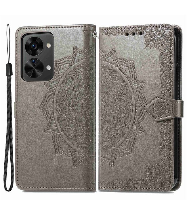 SoFetch SoFetch Grijs Mandala Bookcase Hoesje met Polsbandje voor de OnePlus Nord 2T