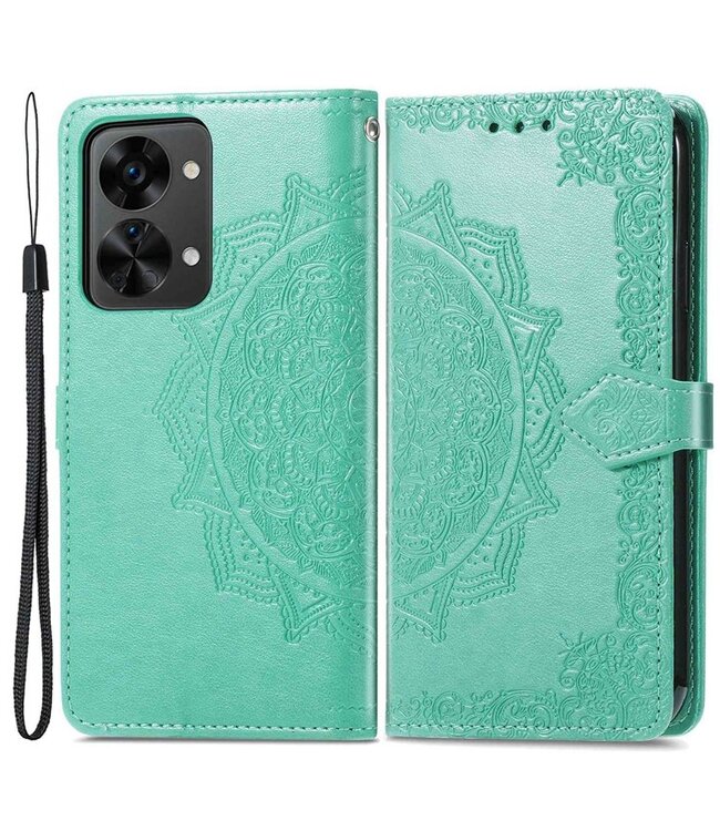 SoFetch SoFetch Groen Mandala Bookcase Hoesje met Polsbandje voor de OnePlus Nord 2T