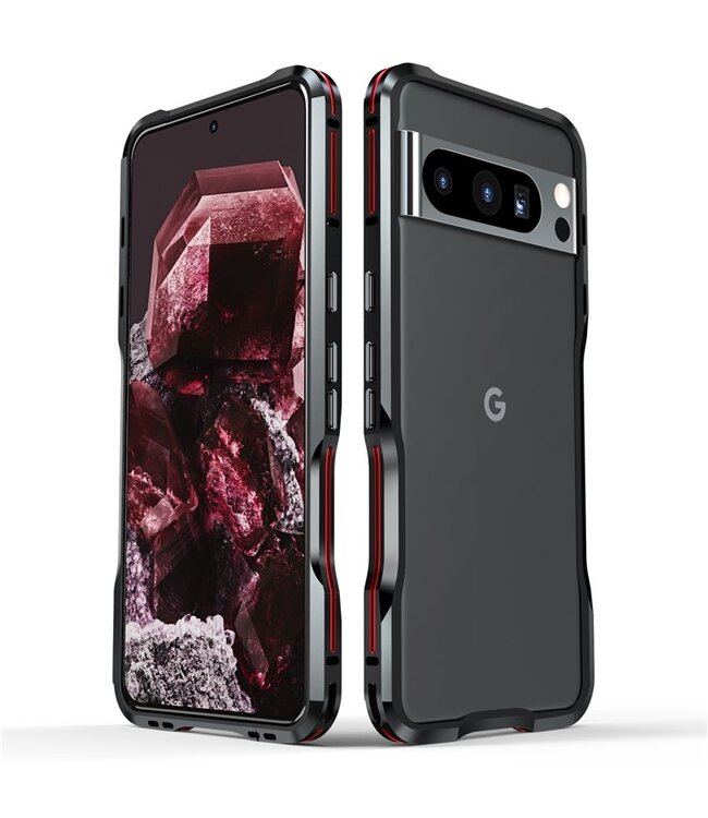 Luphie Zwart / Rood Valbestendig Bumper Hoesje voor de Google Pixel 8 Pro