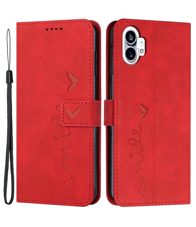 SoFetch Rood Smile Bookcase Hoesje met Polsbandje voor de Nothing Phone (1)