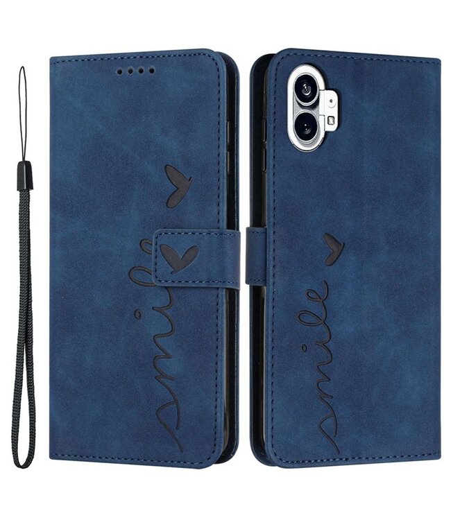 SoFetch Saffierblauw Smile Bookcase Hoesje met Polsbandje voor de Nothing Phone (1)