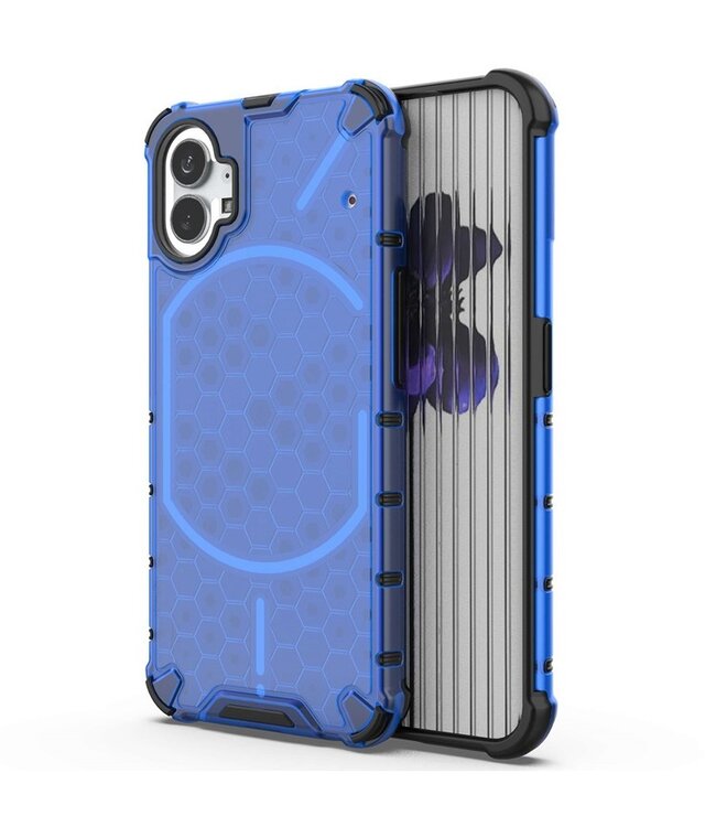 SoFetch Blauw Valbestendig Honingraat Hybride Hoesje voor de Nothing Phone (1)