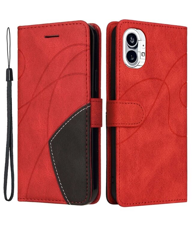 SoFetch Rood Lijnen Bookcase Hoesje met Polsbandje voor de Nothing Phone (1)