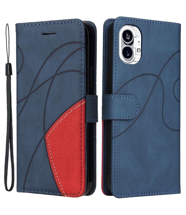 SoFetch Blauw Lijnen Bookcase Hoesje met Polsbandje voor de Nothing Phone (1)