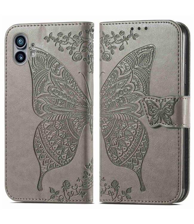 SoFetch Grijs Vlinder Bookcase Hoesje voor de Nothing Phone (1)