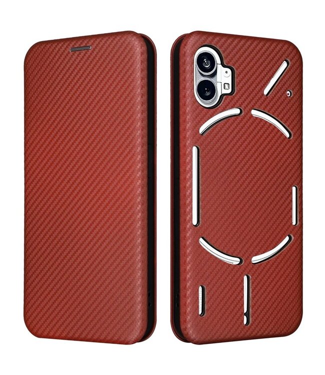SoFetch Bruin Magnetisch Carbon Bookcase Hoesje voor de Nothing Phone (1)