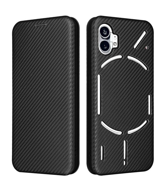 SoFetch Zwart Magnetisch Carbon Bookcase Hoesje voor de Nothing Phone (1)