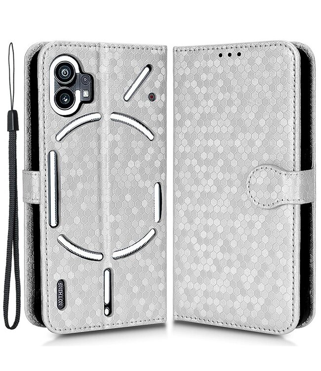 SoFetch Zilver Stippen Bookcase Hoesje met Polsbandje voor de Nothing Phone (1)