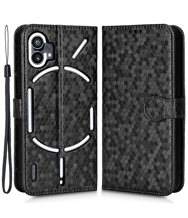 SoFetch Zwart Stippen Bookcase Hoesje met Polsbandje voor de Nothing Phone (1)
