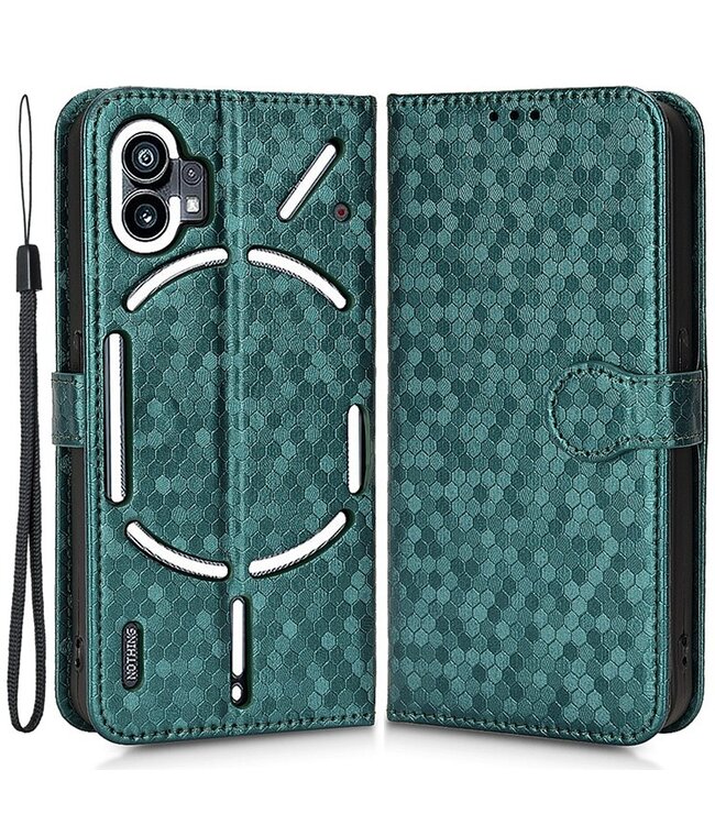 SoFetch Groen Stippen Bookcase Hoesje met Polsbandje voor de Nothing Phone (1)
