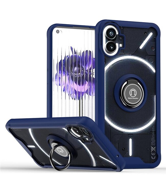 SoFetch Saffierblauw Ring Houder Modern Hybride Hoesje voor de Nothing Phone (1)