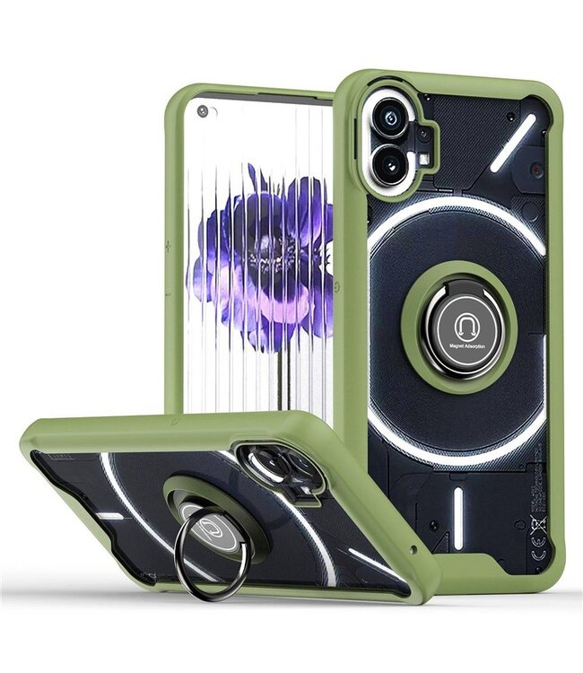 SoFetch Legergroen Ring Houder Modern Hybride Hoesje voor de Nothing Phone (1)