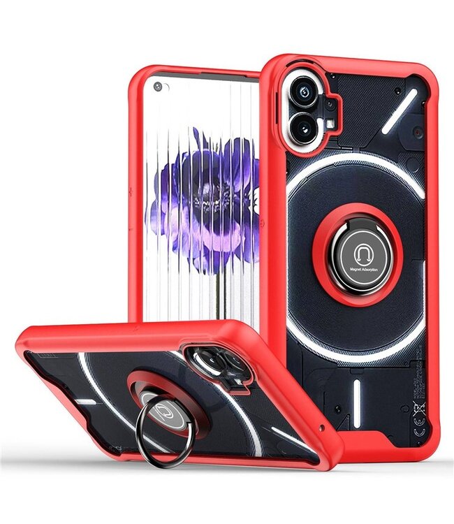 SoFetch Rood Ring Houder Modern Hybride Hoesje voor de Nothing Phone (1)