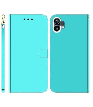 SoFetch Cyaan Magnetisch Glanzend Bookcase Hoesje met Polsbandje Nothing Phone (1)