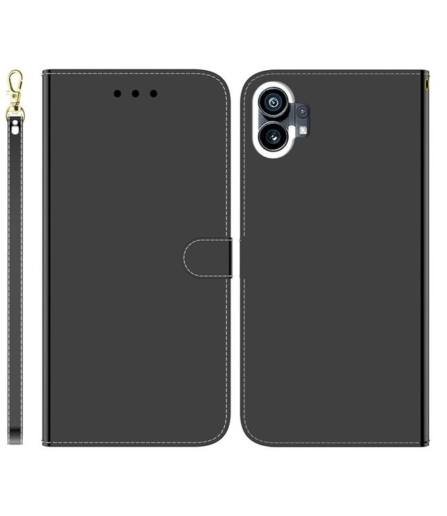 SoFetch Zwart Magnetisch Glanzend Bookcase Hoesje met Polsbandje voor de Nothing Phone (1)