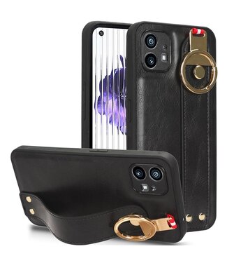 SoFetch Zwart Houder Hybride Hoesje met Handriem Nothing Phone (1)