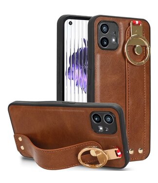 SoFetch Bruin Houder Hybride Hoesje met Handriem Nothing Phone (1)