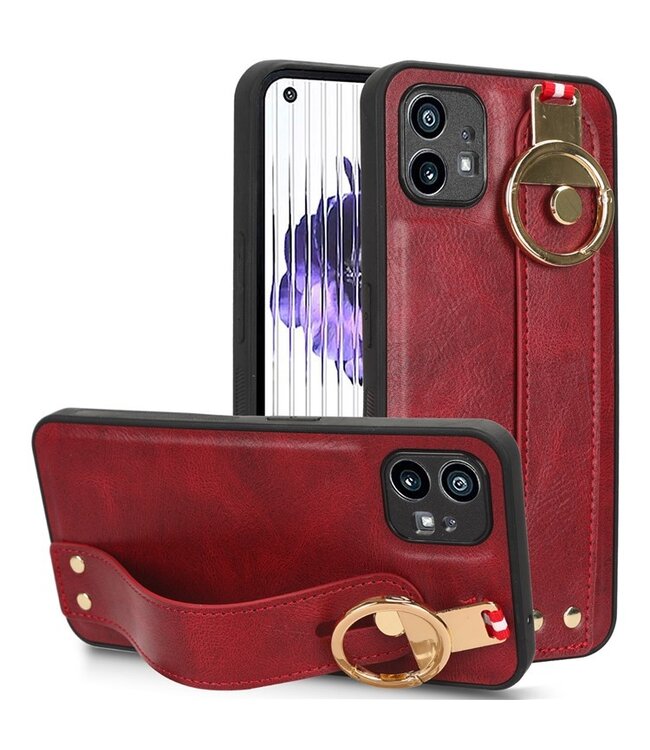 SoFetch Rood Houder Hybride Hoesje met Handriem voor de Nothing Phone (1)