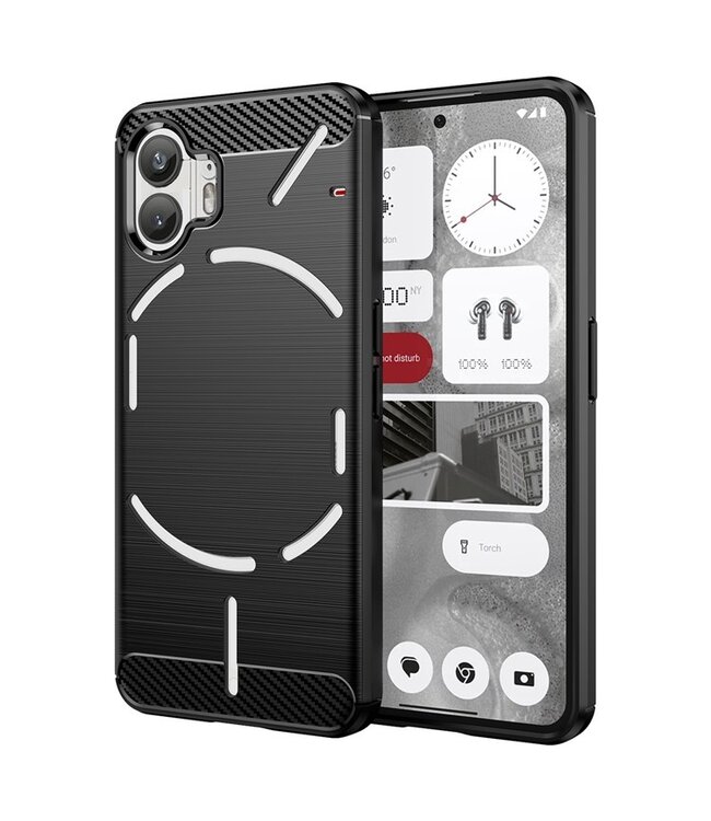 SoFetch SoFetch Zwart Carbontextuur TPU Hoesje voor de Nothing Phone (2)