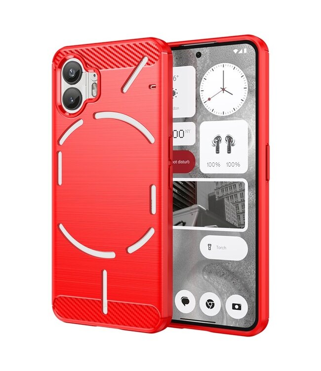 SoFetch SoFetch Rood Carbontextuur TPU Hoesje voor de Nothing Phone (2)