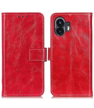 SoFetch Rood Retrostijl Glad Bookcase Hoesje Nothing Phone (2)