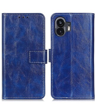 SoFetch Blauw Retrostijl Glad Bookcase Hoesje Nothing Phone (2)
