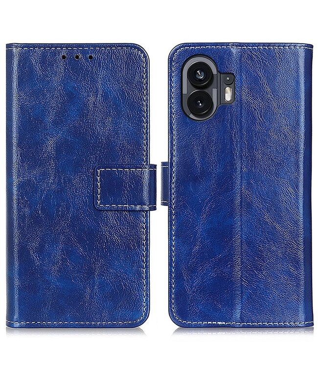 SoFetch SoFetch Blauw Retrostijl Glad Bookcase Hoesje voor de Nothing Phone (2)