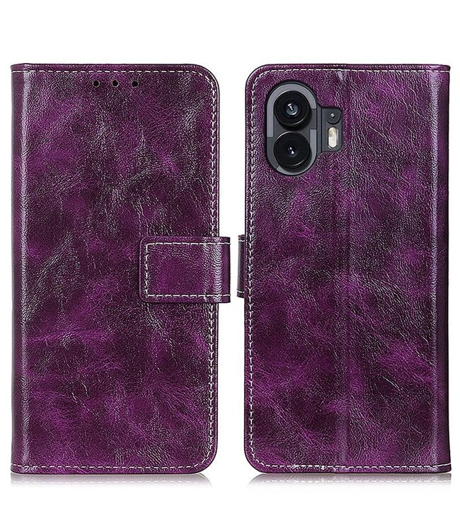 SoFetch SoFetch Paars Retrostijl Glad Bookcase Hoesje voor de Nothing Phone (2)