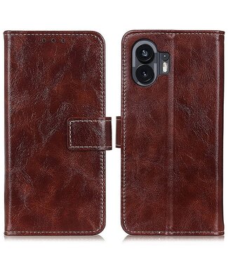 SoFetch Bruin Retrostijl Glad Bookcase Hoesje Nothing Phone (2)