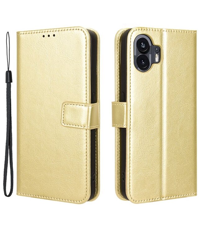SoFetch SoFetch Goud Glad Bookcase Hoesje met Polsbandje voor de Nothing Phone (2)