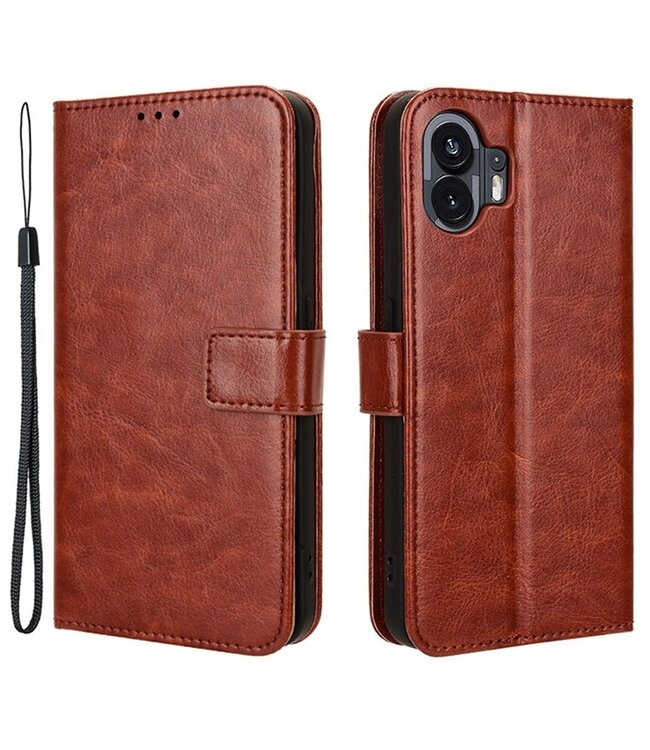 SoFetch SoFetch Bruin Glad Bookcase Hoesje met Polsbandje voor de Nothing Phone (2)