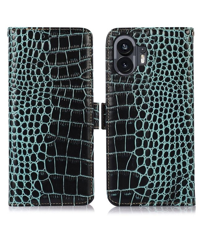 SoFetch SoFetch Groen RFID Krokodillen Bookcase Hoesje voor de Nothing Phone (2)