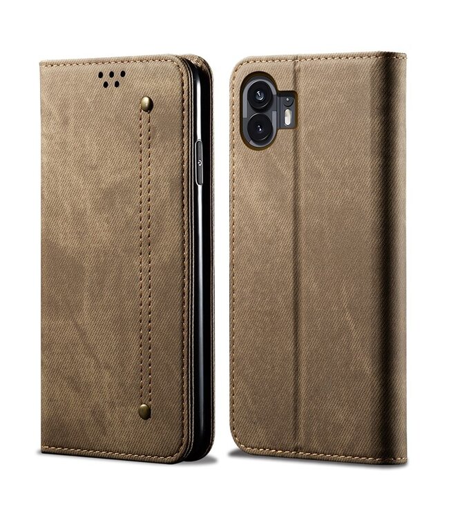 SoFetch SoFetch Bruin Elegant Jeans Bookcase Hoesje voor de Nothing Phone (2)