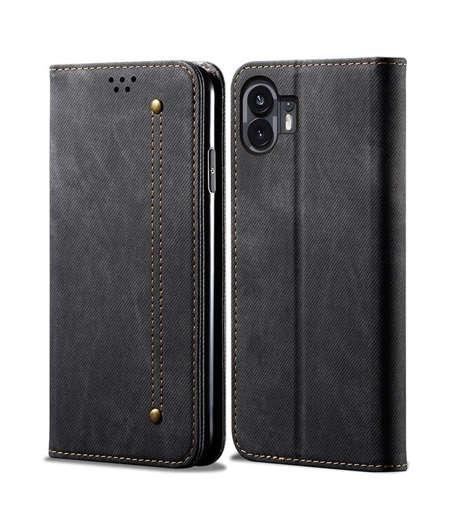SoFetch SoFetch Zwart Elegant Jeans Bookcase Hoesje voor de Nothing Phone (2)