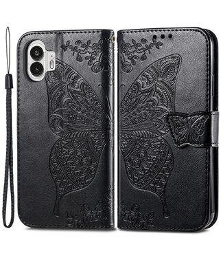 SoFetch Zwart Vlinder Bookcase Hoesje met Polsbandje Nothing Phone (2)