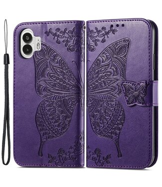 SoFetch Paars Vlinder Bookcase Hoesje met Polsbandje Nothing Phone (2)