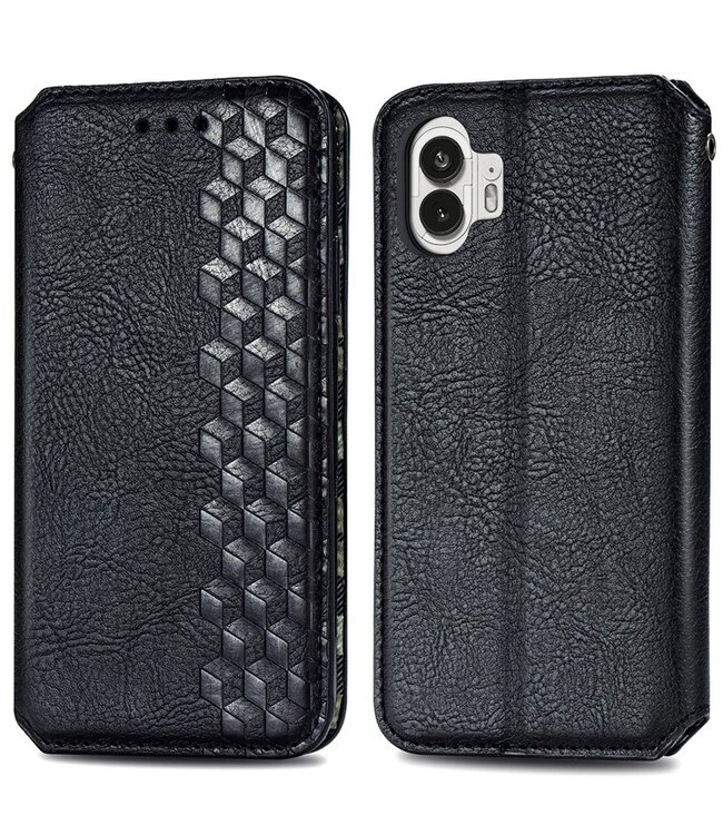 SoFetch SoFetch Zwart Ruiten Bookcase Hoesje voor de Nothing Phone (2)