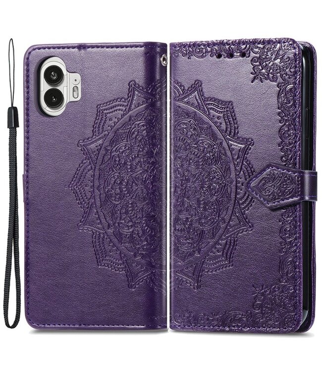 SoFetch SoFetch Paars Mandala Bookcase Hoesje met Polsbandje voor de Nothing Phone (2)