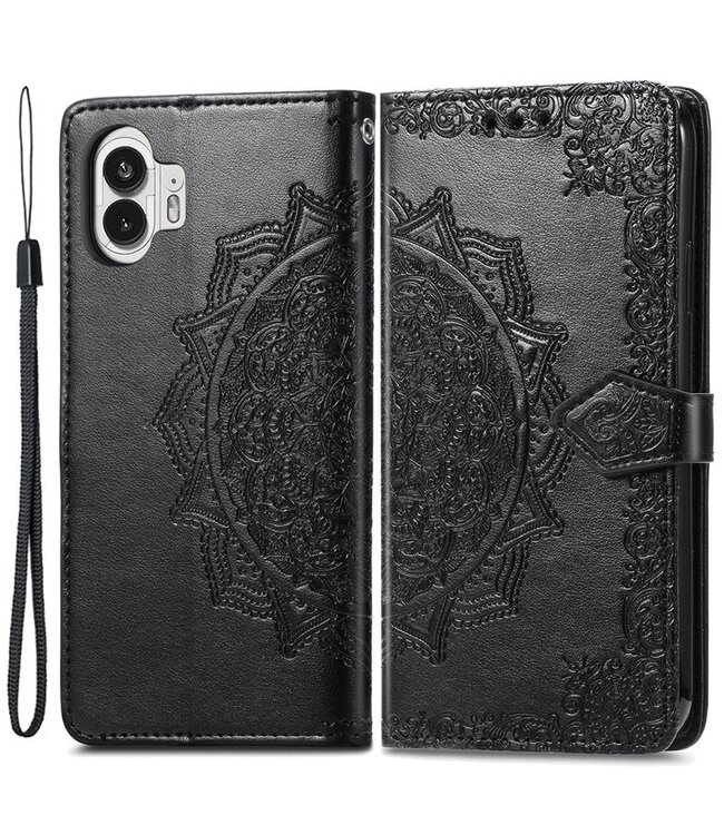 SoFetch SoFetch Zwart Mandala Bookcase Hoesje met Polsbandje voor de Nothing Phone (2)