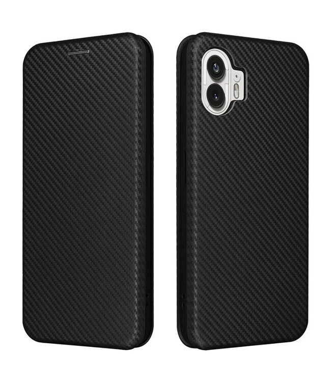 SoFetch SoFetch Zwart Carbon Bookcase Hoesje voor de Nothing Phone (2)