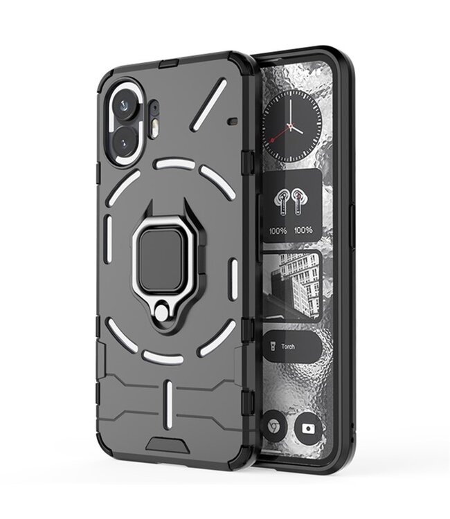 SoFetch SoFetch Zwart Ring Houder Modern Hybride Hoesje voor de Nothing Phone (2)