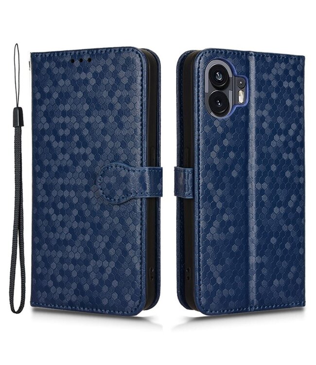 SoFetch SoFetch Dark Blauw Stippen Bookcase Hoesje met Polsbandje voor de Nothing Phone (2)