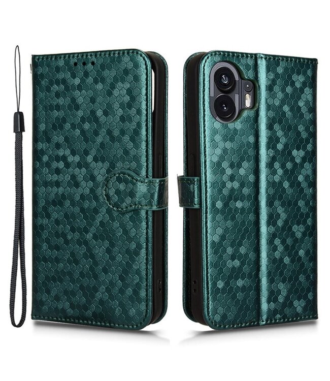 SoFetch SoFetch Groen Stippen Bookcase Hoesje met Polsbandje voor de Nothing Phone (2)