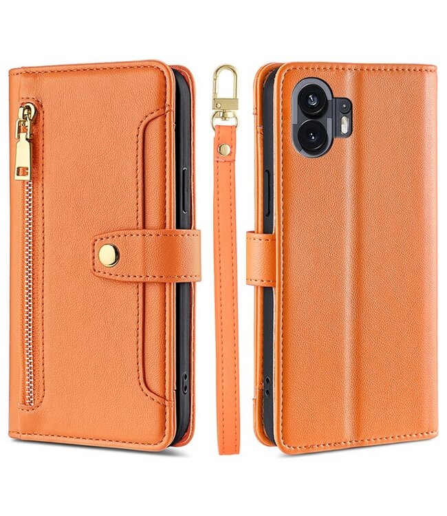 SoFetch SoFetch Oranje Portemonnee Bookcase Hoesje met Polsbandje voor de Nothing Phone (2)
