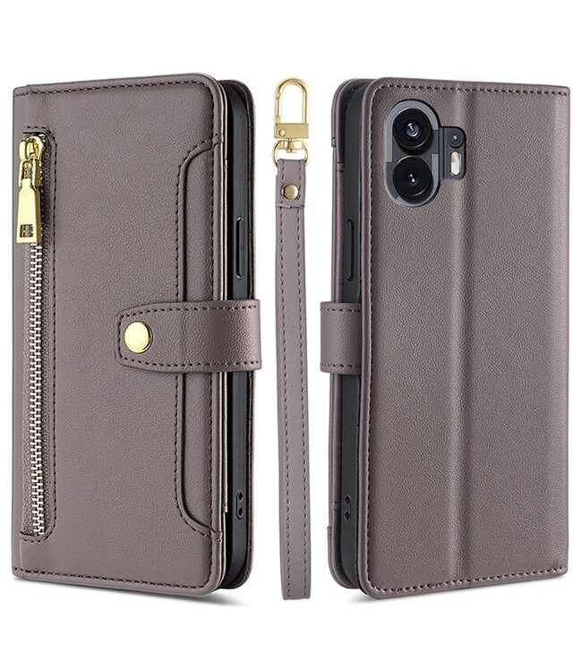 SoFetch SoFetch Grijs Portemonnee Bookcase Hoesje met Polsbandje voor de Nothing Phone (2)