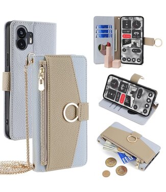 SoFetch Blauw Stijlvol Wallet Hoesje met Koord Nothing Phone (2)