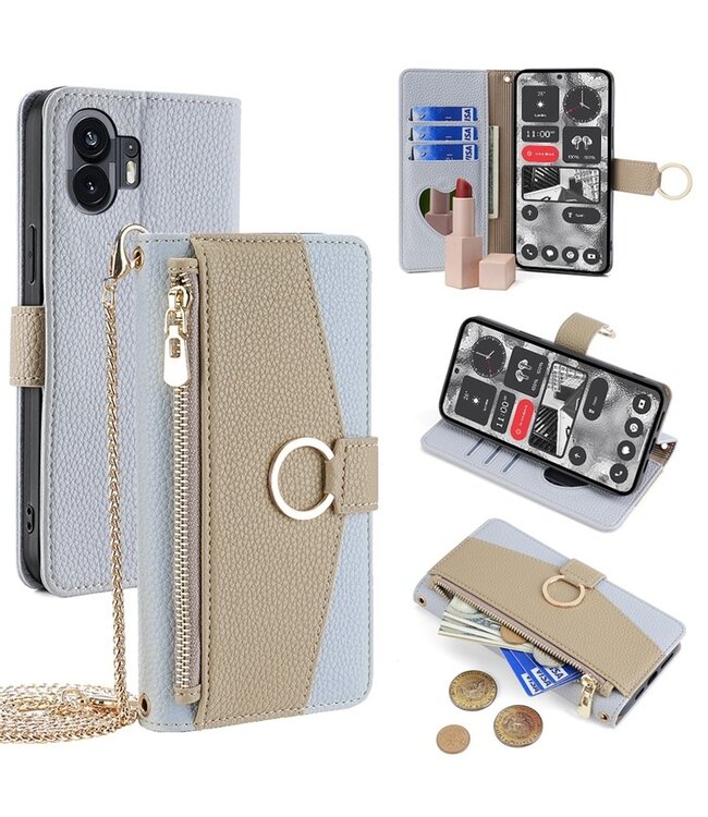 SoFetch SoFetch Blauw Stijlvol Wallet Hoesje met Koord voor de Nothing Phone (2)