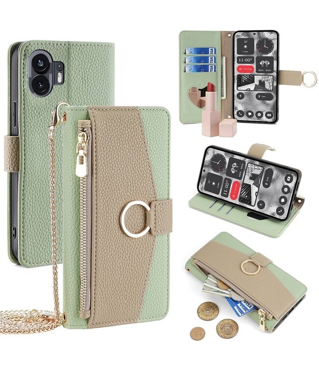 SoFetch SoFetch Groen Stijlvol Wallet Hoesje met Koord voor de Nothing Phone (2)